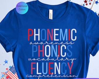 Chemise de professeur de lecture patriotique des États-Unis, chemise de professeur rouge blanc bleu, chemise interventionniste du 4 juillet, chemise Memorial Day Science of Reading