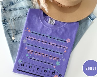 Chemise décodage, chemise stratégies de lecture, t-shirt équipe de lecture, t-shirt interventionniste lecture, science de la lecture, t-shirt alphabétisation