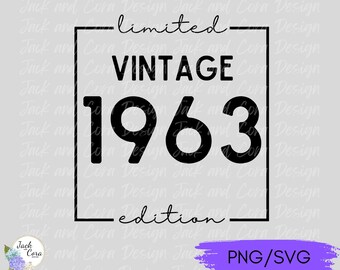 Puede incluir: Diseño gráfico en blanco y negro con un marco cuadrado y el texto "limited vintage 1963 edition".