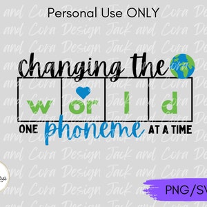 Changing the World One Phoneme at a Time PNG SVG, Dyslexia Teacher Gift, Science of Reading svg png, End of Year Reading Teacher gift svg