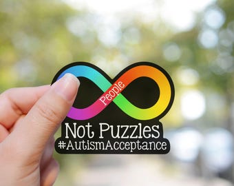 Sticker People Not Puzzles, Sticker pour ordinateur portable acceptation de l'autisme, Sticker bouteille d'eau symbole de l'infini arc-en-ciel, Sticker imperméable pour autisme