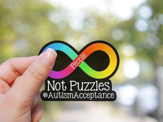 People Not Puzzles Sticker, Autism Acceptance Laptop Sticker, Rainbow Infinity Symbol Water Bottle Sticker, Waterproof Sticker for Autism