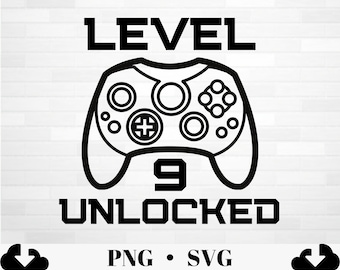 Nivel 9 desbloqueado SVG PNG / 9th Birthday Boy SVG / Game Controller Svg / Birthday Gamer 9 / Gamer Girl Svg / Gamer Birthday Svg / 9 Years Old Svg