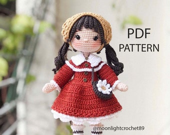 Crochet Doll Pattern, Jolie doll, Amigurumi Doll Pattern, PDF in English.