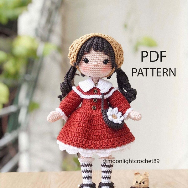 Crochet Doll Pattern, Jolie doll, Amigurumi Doll Pattern, PDF in English.