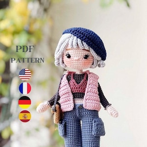 2 EN 1 - Patrón Muñeca Crochet, Muñeca Selina, Patrón Muñeca Amigurumi, PDF en Inglés, Francés, Alemán, Español.