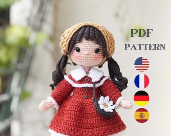 Crochet Doll Pattern, Jolie doll, Amigurumi Doll Pattern, PDF in English, French, German, Spanish.