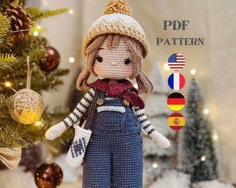 Crochet Doll Pattern, Eira doll, Amigurumi Doll Pattern, PDF in English, French, German, Spanish.