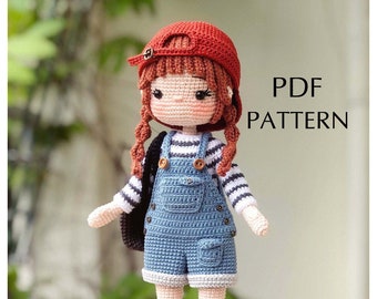 Crochet Doll Pattern, Mila doll, Amigurumi Doll Pattern, PDF in English.