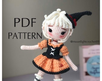 Patrón muñeca crochet, muñeca Sakura, Patrón vestido Halloween, Patrón muñeca Amigurumi, Amigurumi PDF tutotial (PDF/ENG)