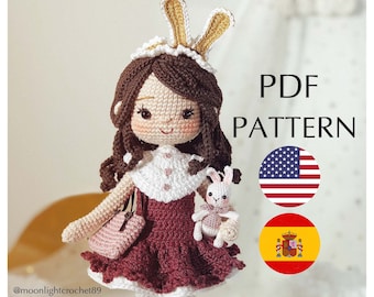 2 EN 1 - Patrón de muñeca a crochet Sarah, Patrón de muñeca amigurumi, PDF en español e inglés