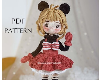 Patrón de muñeca de crochet, muñeca Sakura, patrón de vestido rojo, patrón de muñeca amigurumi, tutorial en PDF en inglés