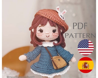 Crochet Doll Pattern, Maris Doll, Amigurumi Doll Pattern,  PDF in English, Spanish