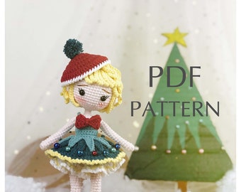 Modèle de poupée au crochet, poupée de Noël, modèle de poupée Amigurumi, tutoriel PDF Amigurumi, PDF anglais