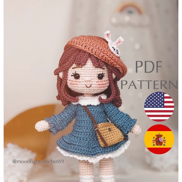 Crochet Doll Pattern, Maris Doll, Amigurumi Doll Pattern,  PDF in English, Spanish