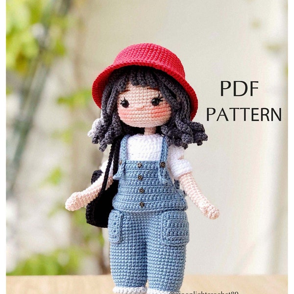 Modello di bambola all'uncinetto, bambola Zoey, modello di bambola Amigurumi, PDF in inglese