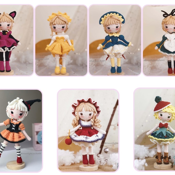 Pattern Bundle 7 in 1 (21cm) : Sakura (pink dress, yellow dress, blue dress, halloween dress), Snowflake, Christmas, Alice