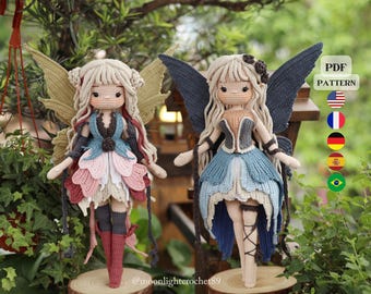 2-in-1 Fairy Crochet Doll Pattern Bundle, Amigurumi PDF, Moonlight & Flower Fairy Doll, Multi-language with English Instant Download.