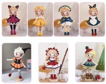 Lot de motifs 7 en 1 (21cm) : Sakura (robe rose, robe jaune, robe bleue, robe d'halloween), Flocon de neige, Noël, Alice