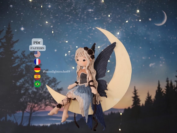Moonlight Fairy Crochet Doll Pattern PDF – Seleneia | Amigurumi Pattern in 5 languages (en, fr, de, es, pt)