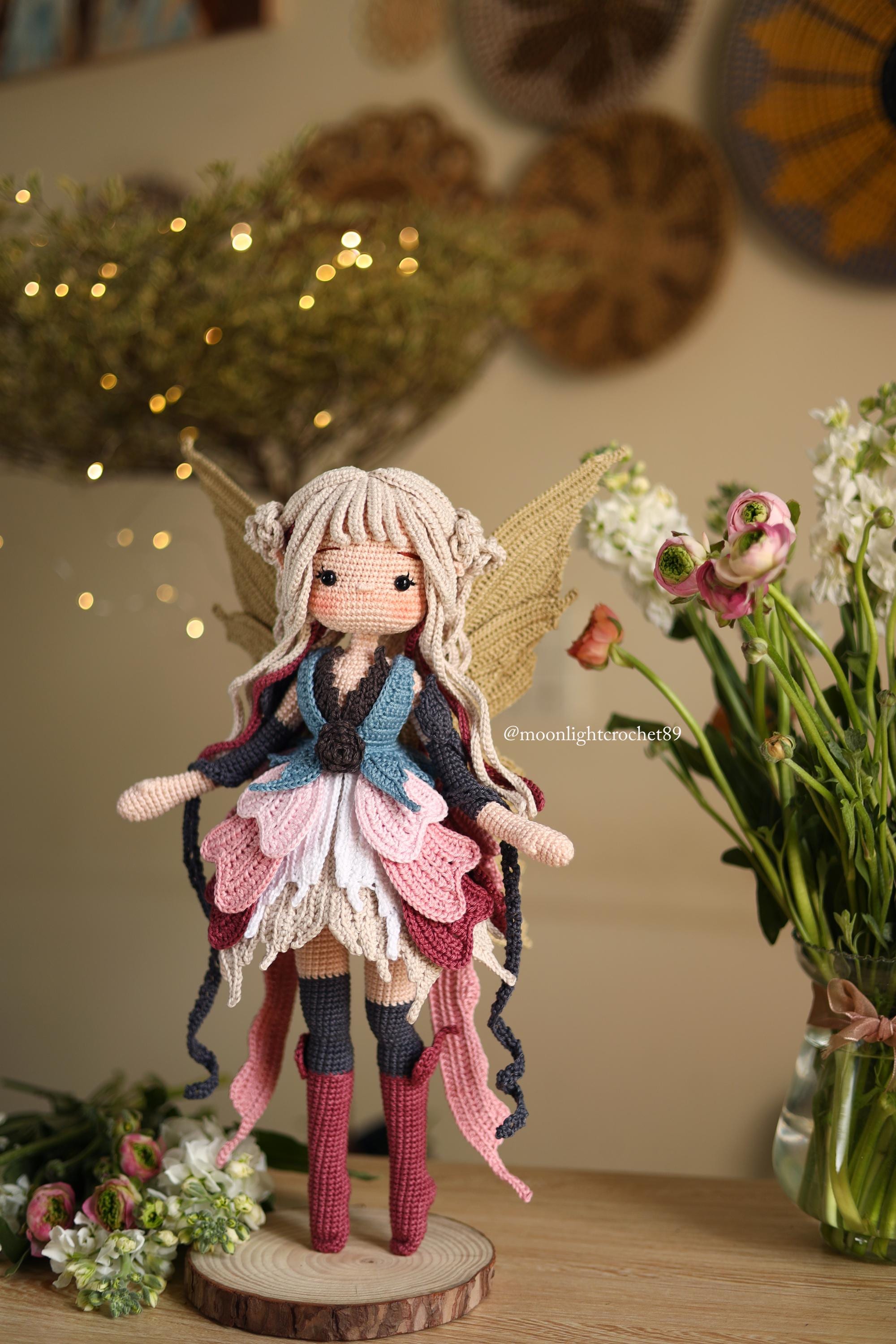 花の妖精かぎ針編み人形 PDF パターン – Floria あみぐるみ人形、5 か