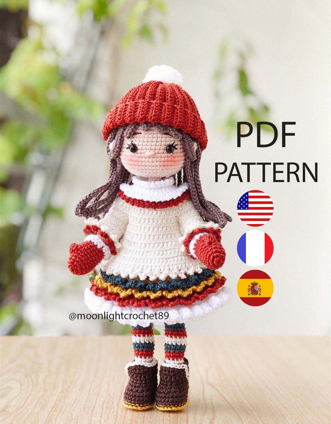Crochet doll pattern, Amigurumi doll pattern (English, Deutsch, Français,  Spanish /Español) Crochet pattern by CrochetPatternWorld