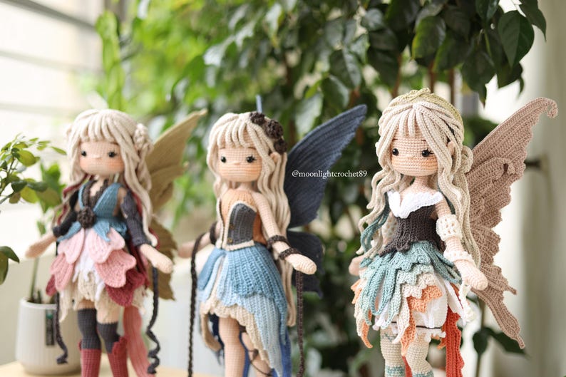 Paquete de patrones de muñecas de hadas de ganchillo 3 en 1, PDF de amigurumi, Hada de la Luna, Hada de las Flores y Hada del Océano, Multilingüe, Inglés, Descarga instantánea. imagen 8