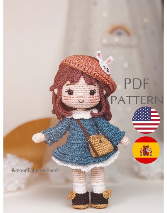 Crochet Doll Pattern, Maris Doll, Amigurumi Doll Pattern, PDF in English,  Spanish 