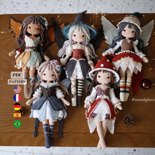 5-in-1 Fairy Crochet Doll Pattern Bundle, Amigurumi Doll PDF, Seasonal Fairies Collection, Multi-language with English Instant Download.