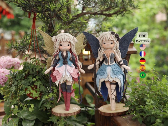 2-in-1 Fairy Crochet Doll Pattern Bundle, Amigurumi PDF, Moonlight & Flower Fairy Doll, Multi-language with English Instant Download.