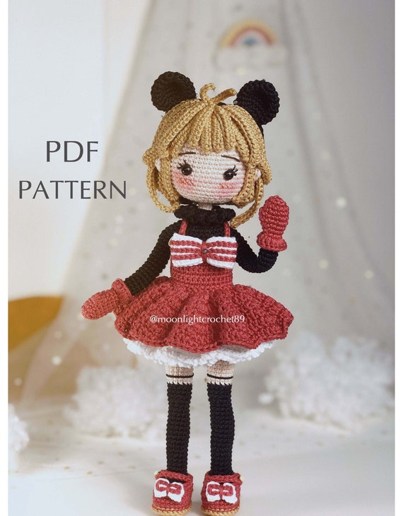 Crochet Doll Pattern, Sakura doll, Red dress Pattern, Amigurumi Doll Pattern, PDF English Tutorial