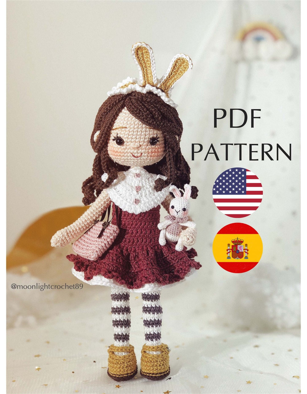 2 IN 1 Sarah Crochet Doll Pattern, Amigurumi Doll Pattern, PDF in