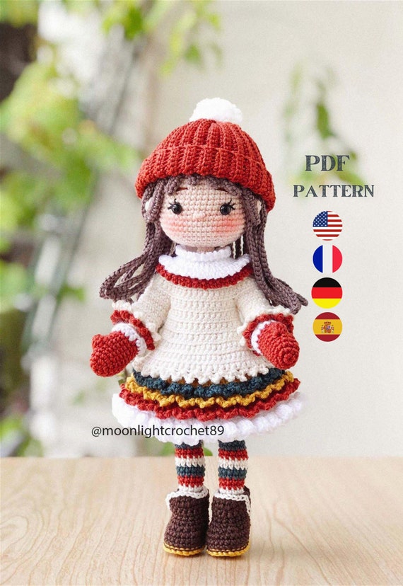 Crochet Doll Pattern Ellie Doll Amigurumi Doll Pattern PDF in English French German Spanish. Etsy Australia