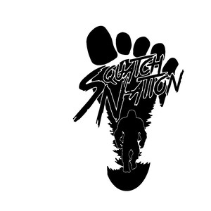May include: Black and white illustration of a large footprint with the text "Squatch Nation" inside. A silhouette of a Bigfoot is standing inside the footprint.