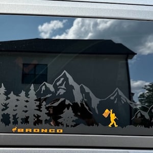 Bronco Sasquatch Mountain Decal w/ America Flag