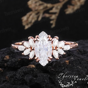 Vintage Marquise Cut Moissanite Promise Ring Engagement Ring14k 18k Solid Rose gold diamond Wedding Bridal Ring Anniversary Gifts For Women