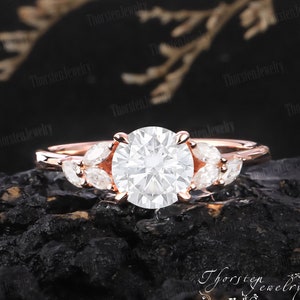 Vintage Moissanite Engagement Ring | Unique Rose Gold Wedding Ring | Round Cut Cluster Ring | Diamond Anniversary Gift | Promise ring