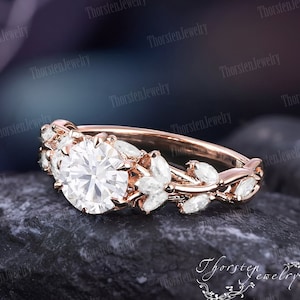 Vintage Moissanite Engagement Ring Antique Rose Gold Cluster Ring Marquise Cut Diamond Wedding Ring Art Deco Anniversary Promise Ring Women