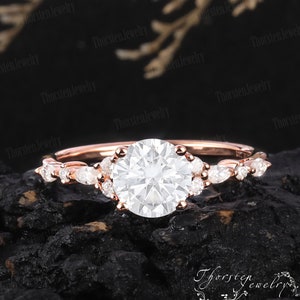 Vintage Moissanite Engagement Ring | Unique Rose Gold Wedding Ring | Round Cut Cluster Ring | Diamond Promise Ring | Anniversary gift