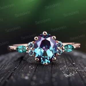 Vintage Oval Alexandrite Promise Ring Engagement Ring 14K 18K Solid Rose Gold Art Deco Ring Statement Ring Anniversary Ring For Women