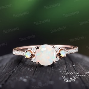 Unique Fire Opal Engagement Ring Rose gold Bridal Sets Promise Ring Vintage Diamond Art Deco Ring Cluster Ring Handmade Jewelry Gifts