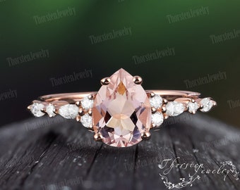 Bague de fiançailles vintage en morganite Alliance unique en or