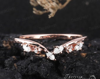 Natural Diamond Wedding Ring 14k Rose Gold Marquise Bridal Band Moissanite Round Band Stacking Band Promise Ring Anniversary Gifts For Women