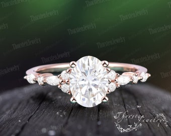 Vintage Moissanite Engagement Ring | Unique Rose Gold Wedding Ring | Oval Cut Cluster Ring | Diamond Promise Ring | Anniversary gift