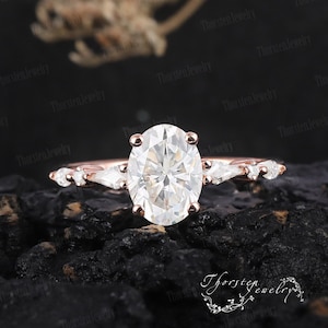 Vintage Moissanite Engagement Ring | Unique Oval Cut Rose Gold Wedding Ring |Kite Cut Diamond Cluster Ring | Promise Ring | Anniversary gift