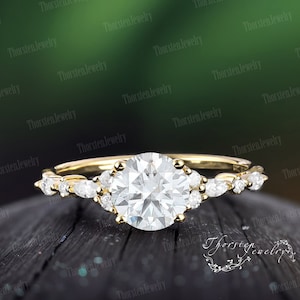 Vintage Moissanite Engagement Ring | Unique Solid 14k Gold Wedding Ring | Round Cut Cluster Ring | Diamond Promise Ring | Anniversary gift