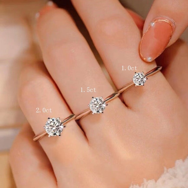 14k 18k Solid Gold Ring Moissanite Engagement Ring 1- 2ct Moissanite Solitaire Rings Promise Ring 6 Prongs Simulated Diamond Moissanite Ring
