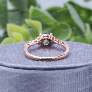 Vintage Moss Agate Engagement Ring Unique Rose Gold Wedding Ring Round Cut Cluster Ring Diamond Promise Ring Anniversary gift image 7