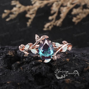 Art Deco Ring Pear Alexandrite Engagement Ring Rose gold Bridal Sets Vintage Leaf Promise Ring Nature Inspired Cluster Ring Women Jewelry 1pcs engagement ring