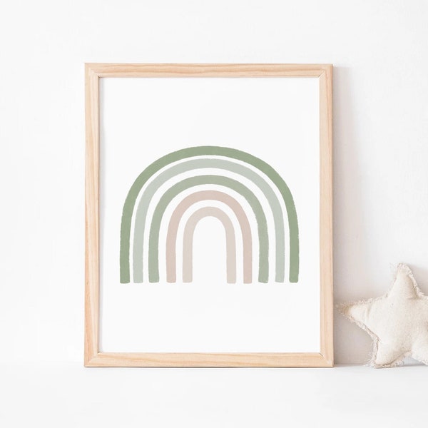 Sage Green Decor Rainbow Boho Nursery Wall Art Digital Print, Baby Room Decor & Kids Playroom Decor Gender Neutral Sage Green Beige Print